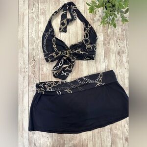 Bleu Ron Beattie Chain Print Black Halter Bikini Set
